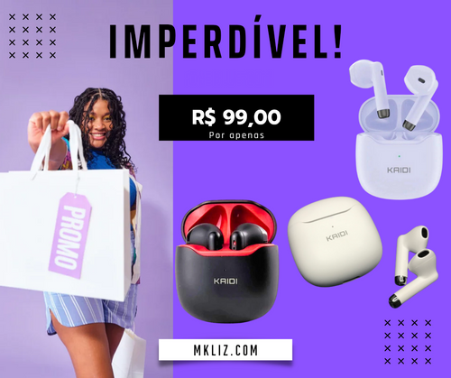 Fone de ouvido sem fio TWS Bluetooth 5.1 Original Kaidi KD-771